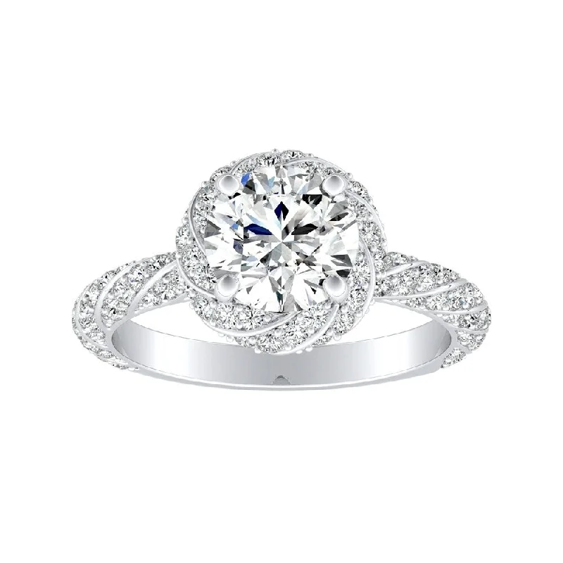 Ladies art deco engagement ring with diamonds-Auriya 1/2ct Round Moissanite and 5/8ctw Halo Diamond Engagement Ring 14k Gold