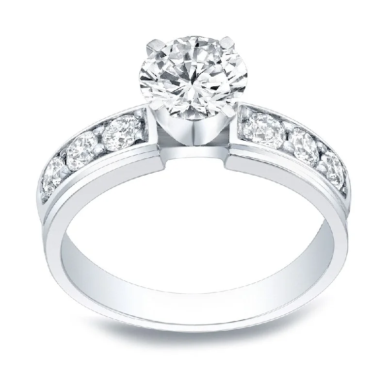 Ladies diamond ring engagement set-Auriya 1 carat Round Moissanite and 1/2ctw Diamond Engagement Ring 14K Gold