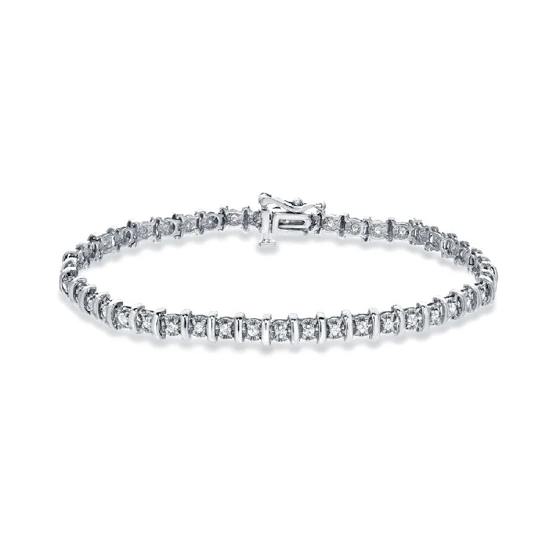 Ladies cute bracelet-Auriya 14k White Gold 1ct TDW Round Diamond Tennis Bracelet