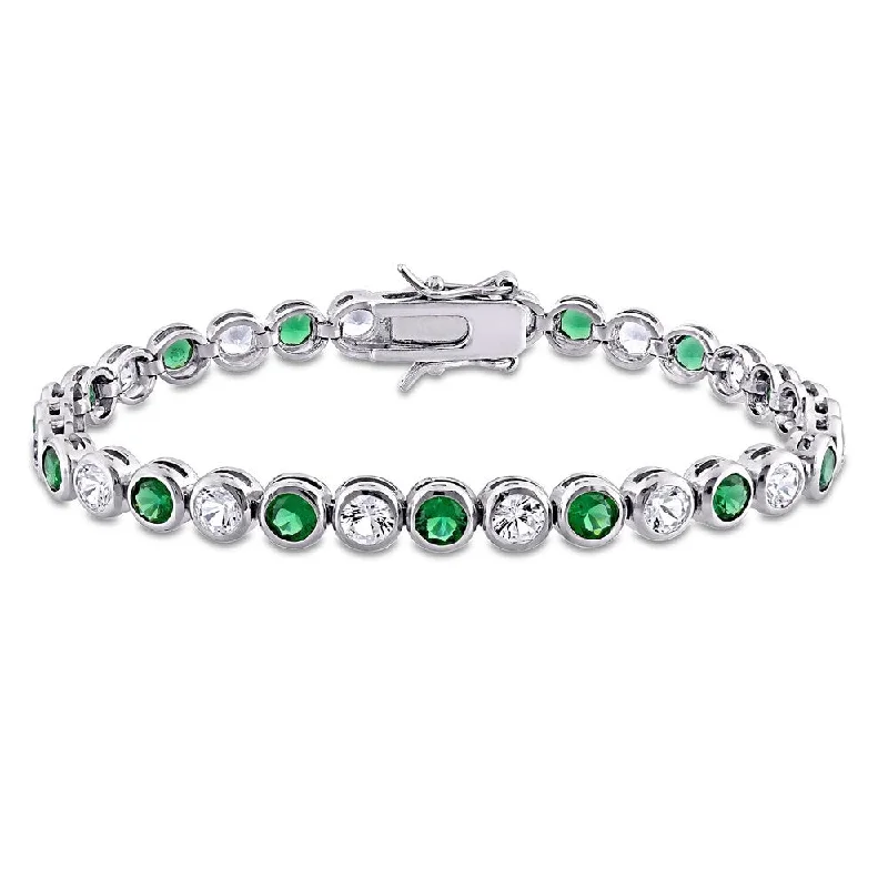 Ladies luxury bracelet-Miadora Sterling Silver 9 1/2 CT TGW Green Cubic Zirconia and Created White Sapphire Tennis Bracelet