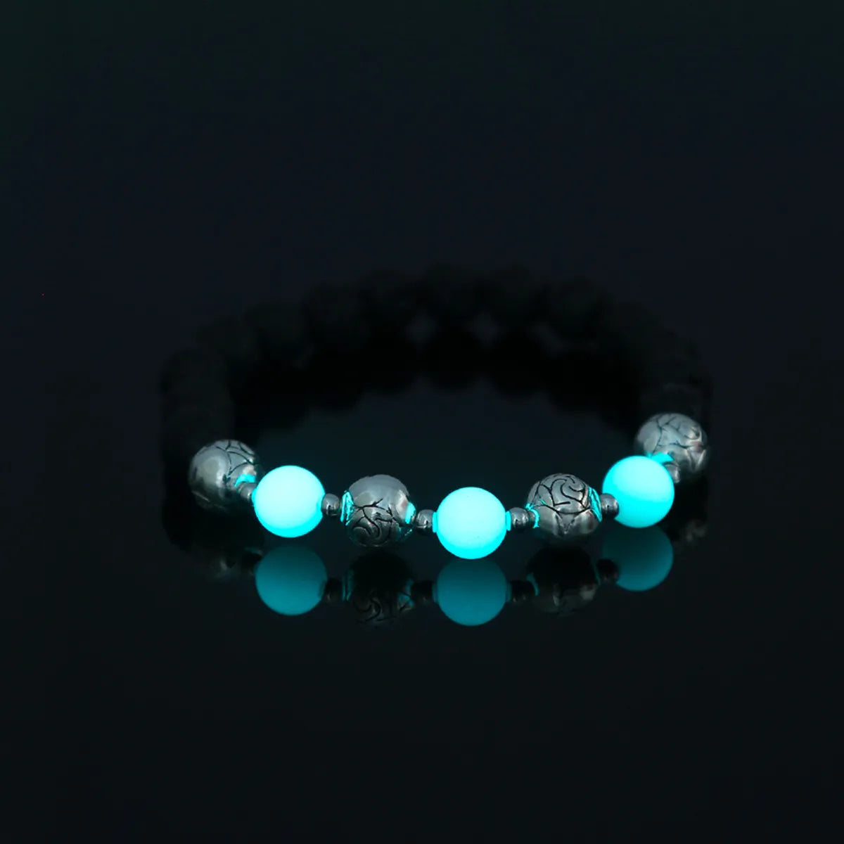 Ladies wedding bangle-Fashion Rose Flower Beaded Black Volcanic Stone Blue Green Luminous Bracelet