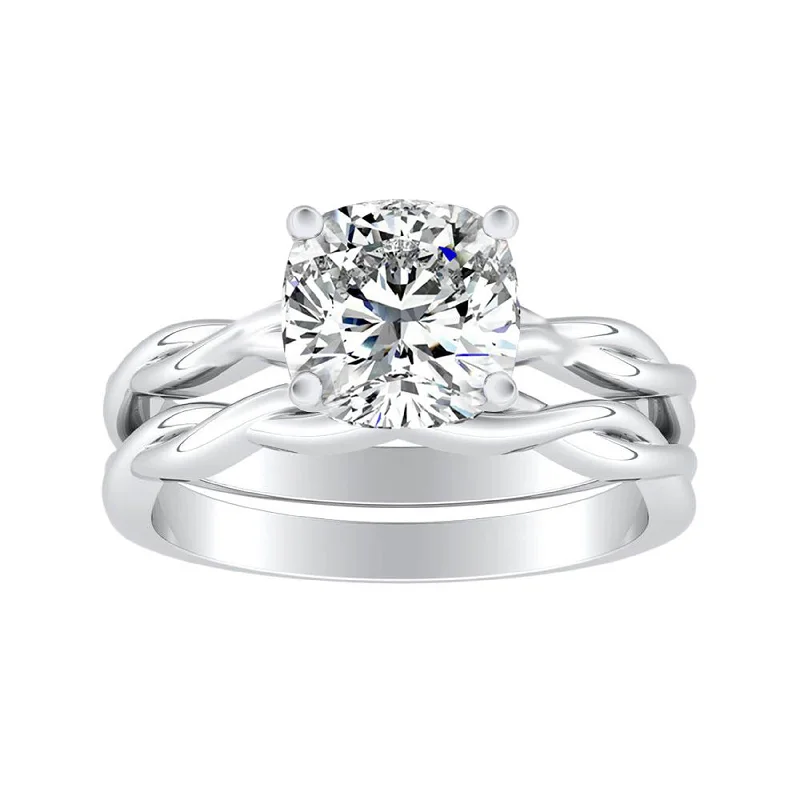 Ladies diamond ring engagement set-Auriya 1ct Twisted Cushion-cut Moissanite Engagement Ring Set 14k Gold