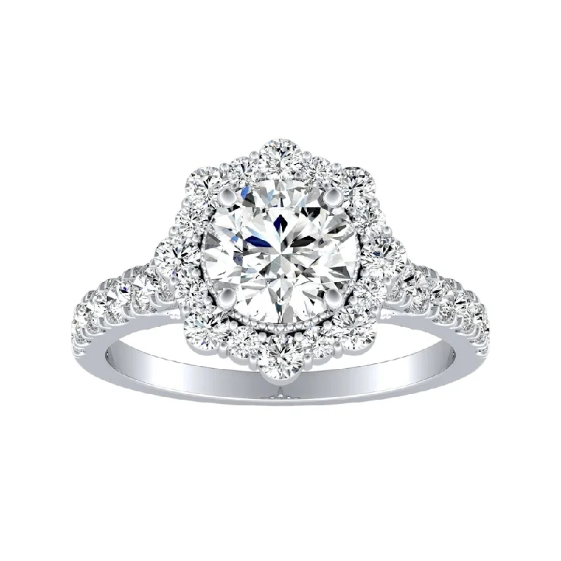 Ladies modern engagement ring-Auriya 14k Gold Vintage Round 2 1/2ct Moissanite and 3/4ctw Halo Diamond Engagement Ring