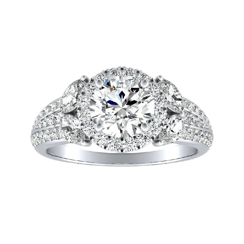 Ladies classic engagement ring-Auriya Round 2ct Moissanite and 3/4ctw Halo Diamond Engagement Ring 14K