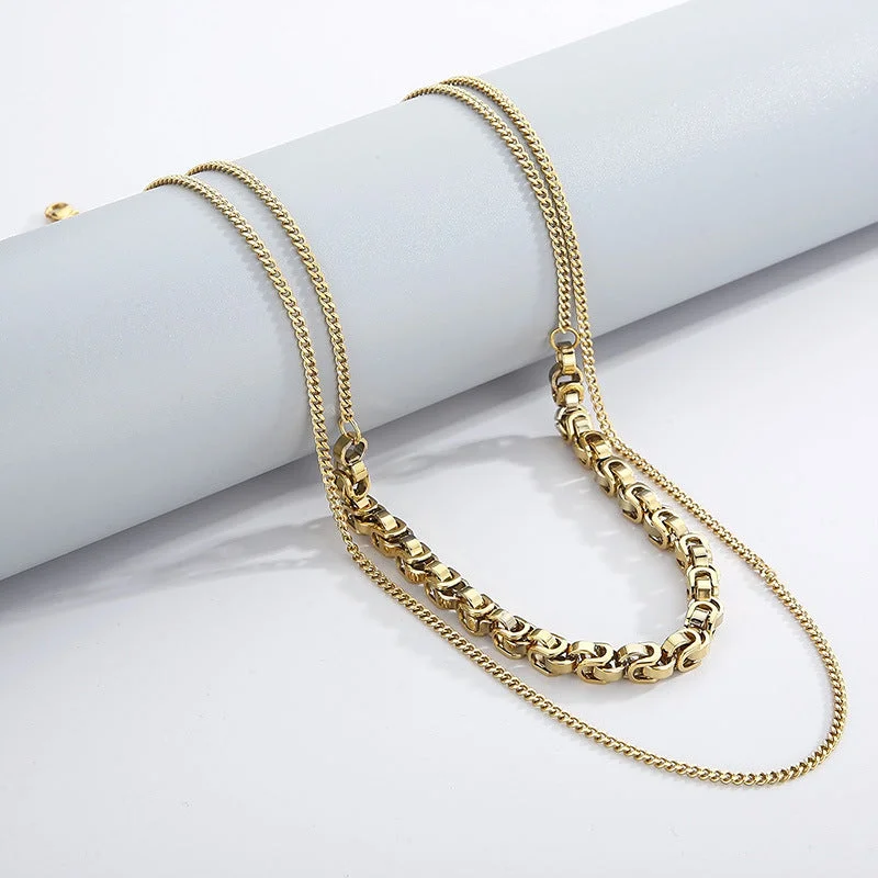 Ladies elegant bracelet-Hip-hop Retro Solid Color Titanium Steel Plating Chain Gold Plated Bracelets Necklace