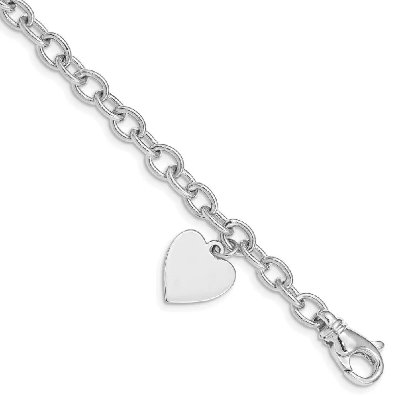 Ladies birthstone bangle-14k White Gold Link W/Heart Charm Bracelet