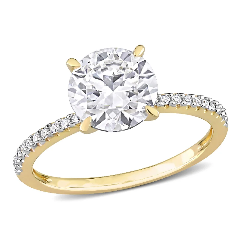 Ladies antique engagement ring-Miadora 1 4/5ct DEW Created Moissanite and 1/10ct TDW Diamond Engagement Ring in 14k Yellow Gold