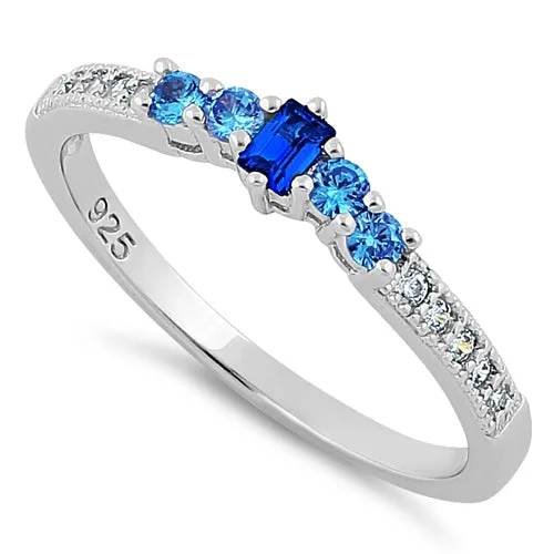 Ladies luxury wedding ring-Sterling Silver Blue Spinel & Aqua CZ Ring