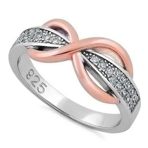 Ladies fashion ring-Sterling Silver Two-Tone Rose Gold Infinity Pave CZ Ring