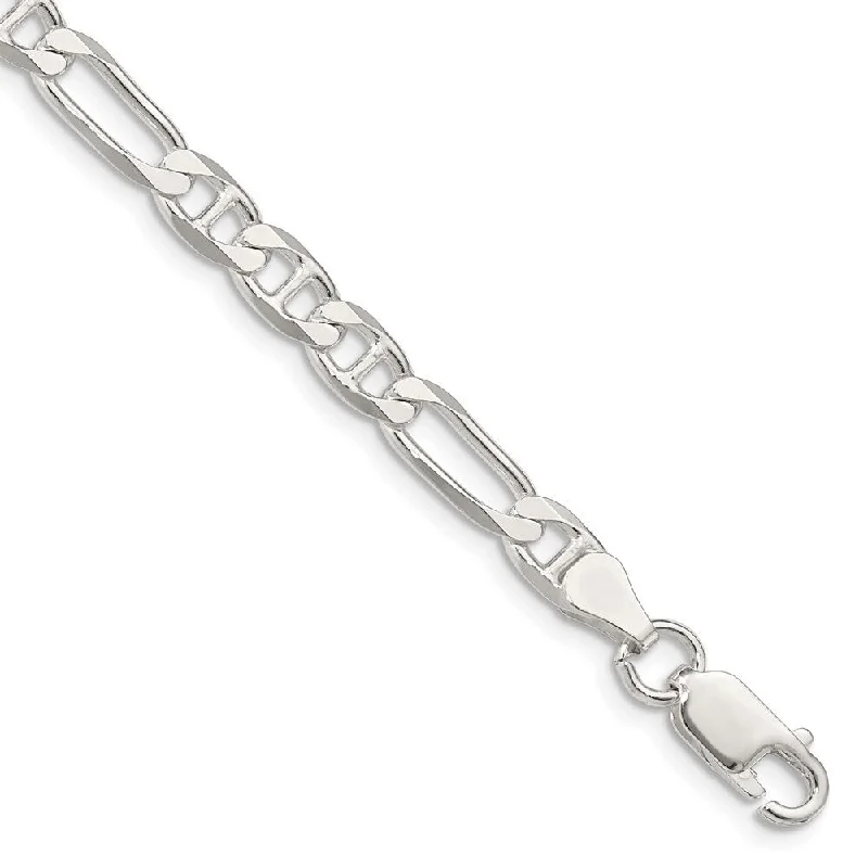 Ladies sparkling bracelet set-925 Sterling Silver 5.5mm Figaro Anchor Chain Bracelet, 9"