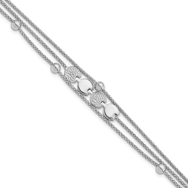 Ladies crystal charm bracelet-925 Sterling Silver Rhodium-plated Beaded 3- Strand Bracelet, 7.5" w/1in Extender