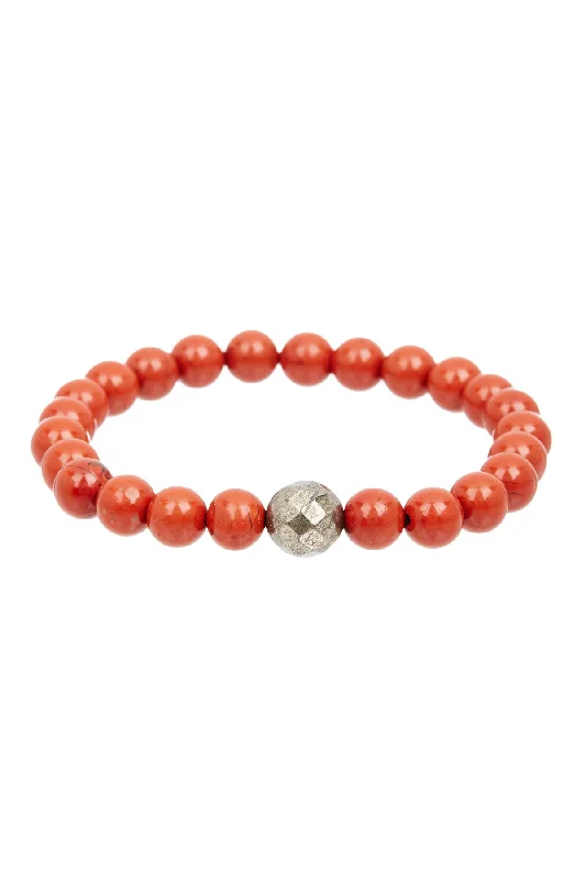 Ladies engraved bracelet-Red Jasper Faceted Silver Bracelet