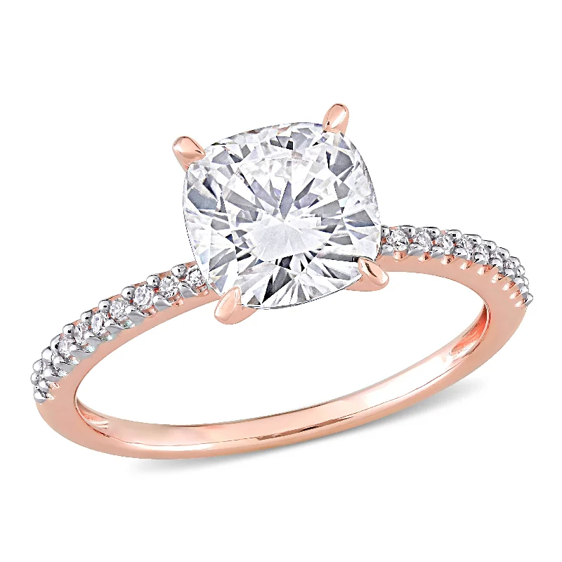 Ladies stackable engagement ring-2ct TGW Moissanite and 1/10ct TDW Diamond Engagement Ring in 14k Rose Gold by Miadora