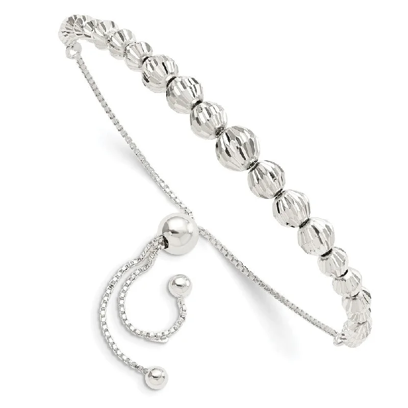 Ladies engraved bracelet-925 Sterling Silver & Diamond Cut Beaded Adjustable Bracelet, (L-6.7mm, W-1.11mm)