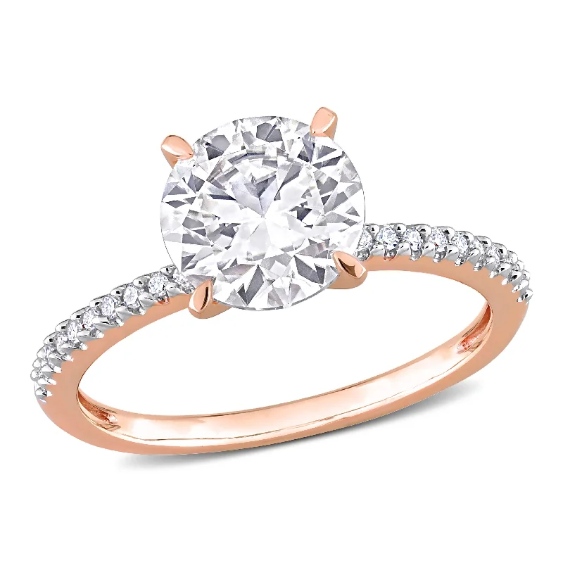 Ladies ruby engagement ring-Miadora 1 4/5ct DEW Created Moissanite and 1/10ct TDW Diamond Engagement Ring in 14k Rose Gold