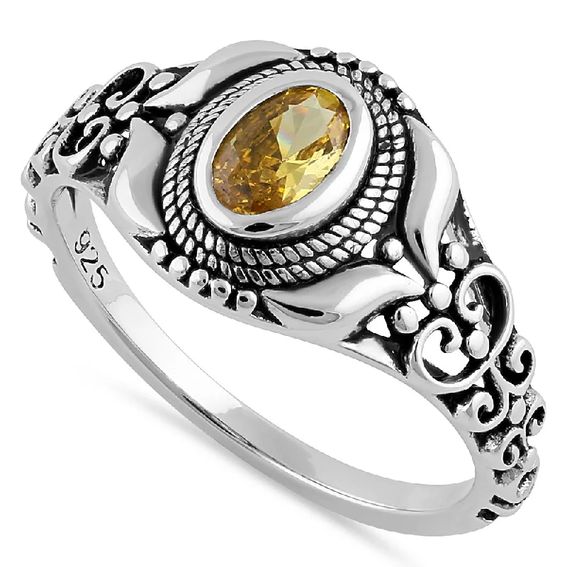 Ladies promise ring-Sterling Silver Austere Oval Cut Yellow CZ Ring