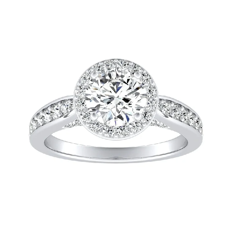 Ladies engagement ring with diamond band-Auriya 14k Gold Round 3ct Moissanite and 1/2ct TDW Halo Diamond Engagement Ring