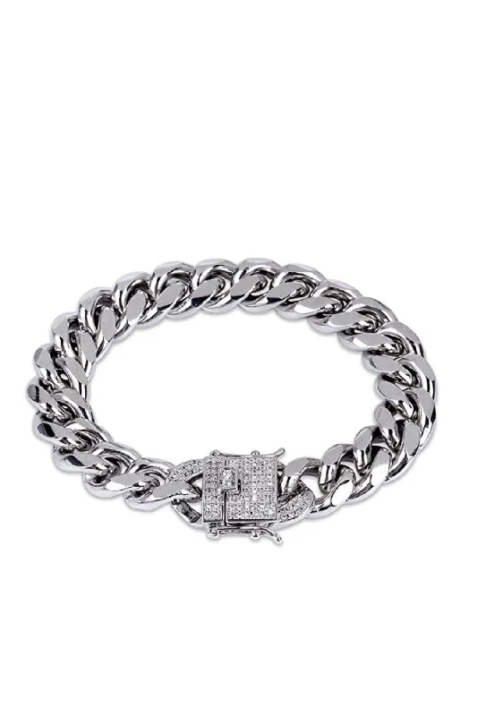 Ladies elegant bangle bracelet-Silver Link & Cz Clasp Bracelet