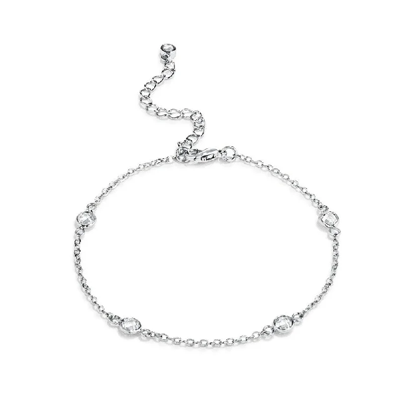 Ladies stretch bracelet-1Ct Clear Cubic Zirconia Round Bezel Saturn Bracelet - 7" x 4.8mm x 2.2mm