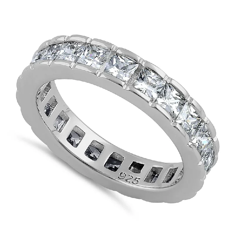 Ladies gold engagement ring-Sterling Silver Square Eternity CZ Ring