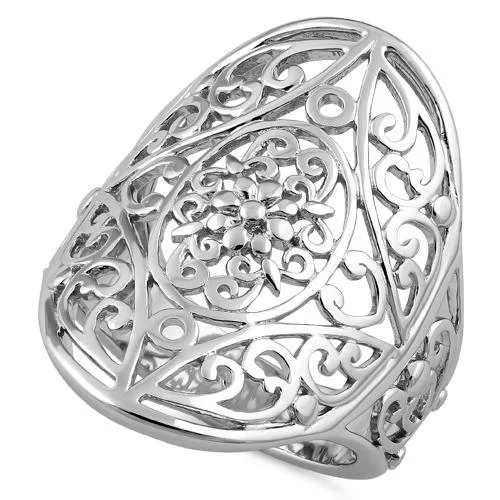 Ladies halo ring-Sterling Silver Extravagant Flower Vines Ring