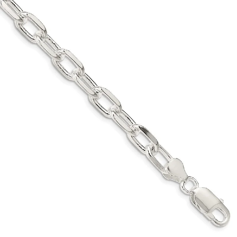 Ladies chunky bracelet-925 Sterling Silver 7.5mm Diamond-cut Long Link Cable Chain Bracelet, 8"