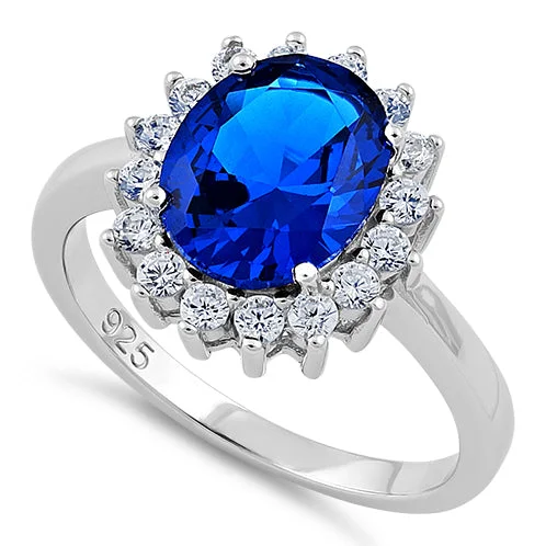 Ladies silver ring-Sterling Silver Blue CZ Ring