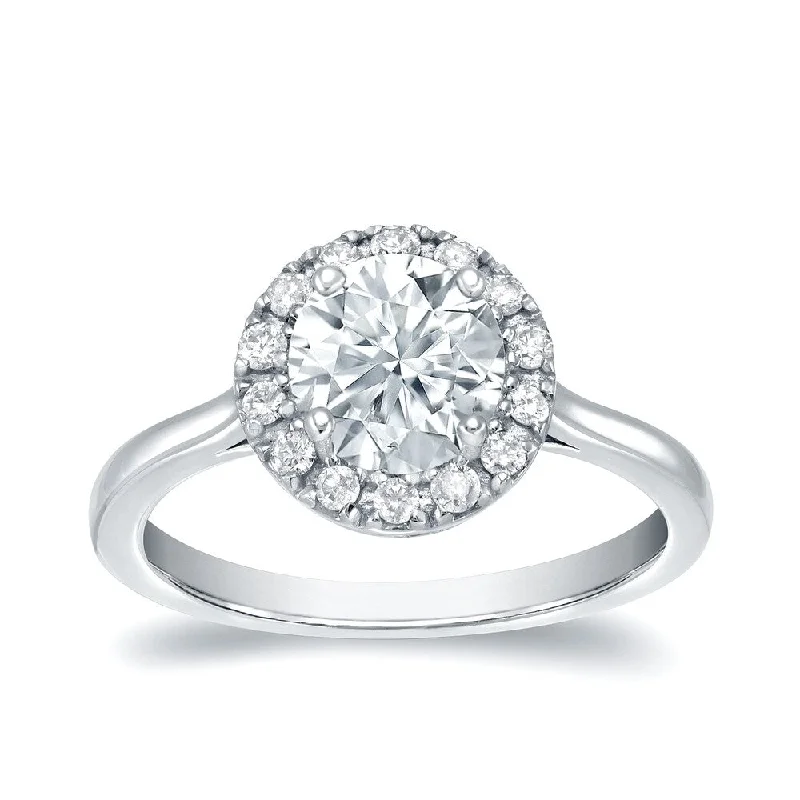 Ladies round diamond engagement ring-Auriya Round 1ct Moissanite and 1/3ctw Halo Diamond Engagement Ring 14K Gold