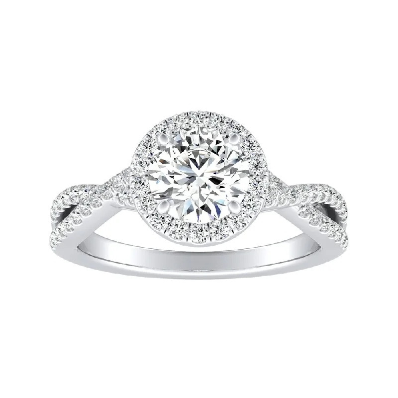 Ladies platinum engagement ring with diamonds-Auriya Round 1/2ct Moissanite and 1/3ctw Halo Diamond Engagement Ring 14K Gold