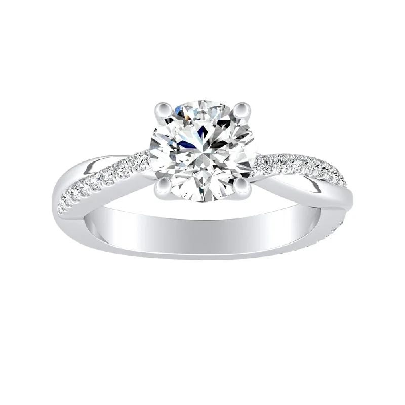 Ladies vintage-inspired engagement ring-Auriya Twisted Modern 1 1/2ct Round Moissanite and 1/5ctw Diamond Engagement Ring 14K Gold