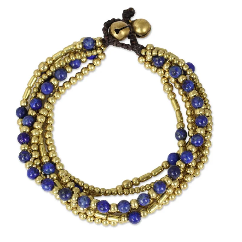 Ladies birthstone bangle-Brass 'Blue Freedom' Lapis Lazuli Bracelet