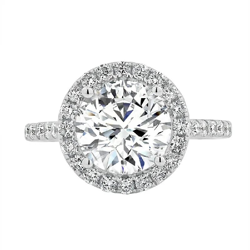 Ladies vintage engagement ring-Round 2ct Moissanite and 3/8ct TDW Diamond Halo Engagement Ring by Auriya 14k Gold