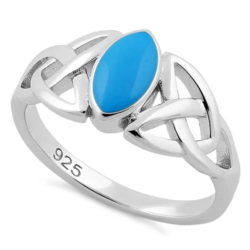 Ladies solitaire ring-Sterling Silver Simulated Turquoise Marquise Celtic Ring