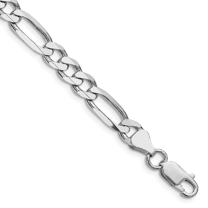 Ladies friendship bracelet-925 Sterling Silver Rhodium-plated 6.5mm Figaro Chain Bracelet, 9"