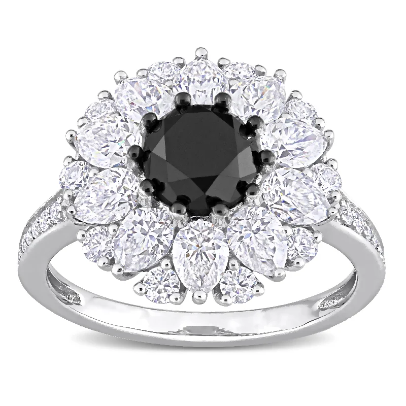 Ladies diamond solitaire engagement ring-Miadora 10k White Gold 1 1/2ct TDW Black Diamond & Created White Moissanite Halo Engagement ring