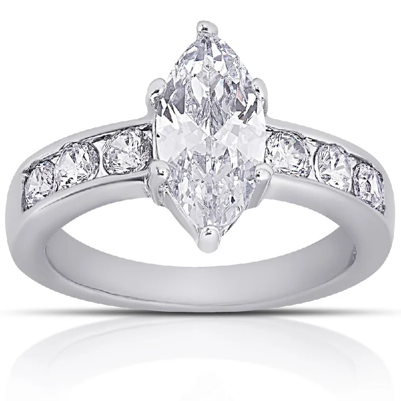 Ladies silver engagement ring-Dolce Giavonna Silver Overlay Cubic Zirconia Marquise-cut Engagement Ring