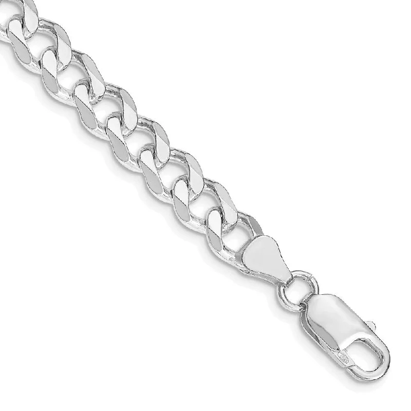 Ladies gold charm bracelet-925 Sterling Silver Rhodium-plated 7.5mm Curb Chain Bracelet, 8"