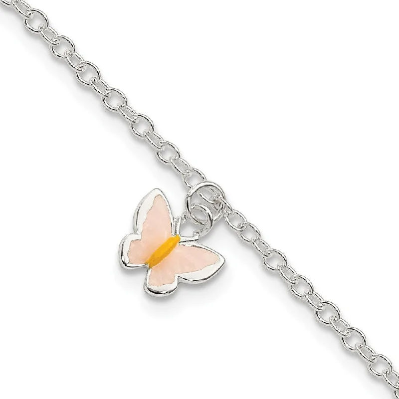 Ladies vintage bracelet-925 Sterling Silver Childrens Enameled Butterfly Bracelet, 5.5" w/1.5in Extender