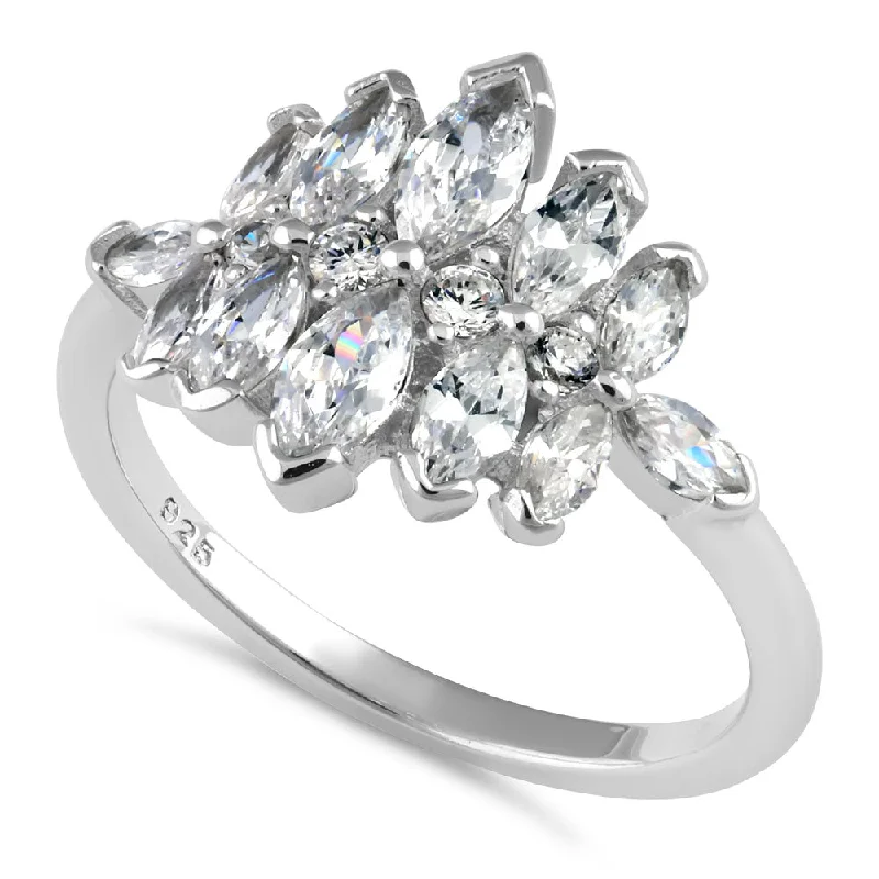 Ladies wedding ring-Sterling Silver Marquise Cluster CZ Ring