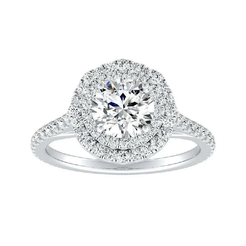 Ladies unique diamond engagement ring-Auriya 14k Gold 1/2ct Moissanite Halo Diamond Engagement Ring 1/2ctw