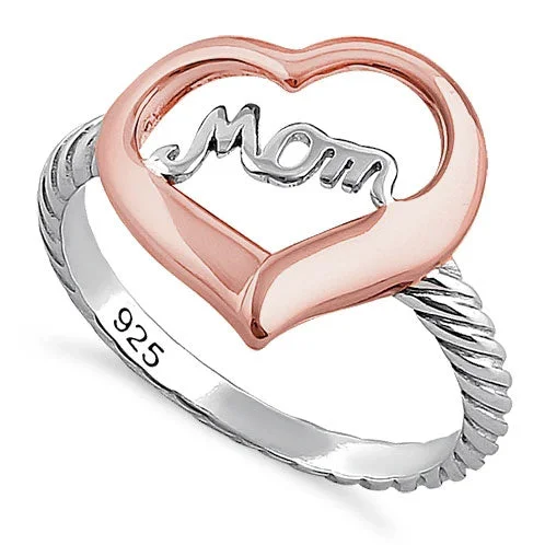 Ladies vintage wedding ring-Sterling Silver Two Tone Rose Gold Plated Mom Heart Ring