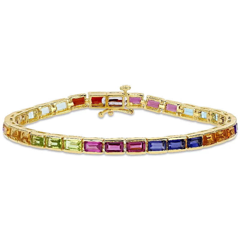 Ladies bangles set-Octagon-Cut Multi-Gemstone Tennis Bracelet in Yellow Plated Sterling Silver by Miadora