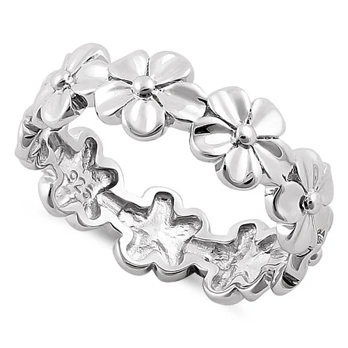 Ladies silver eternity ring-Sterling Silver Plumeria Eternity Ring