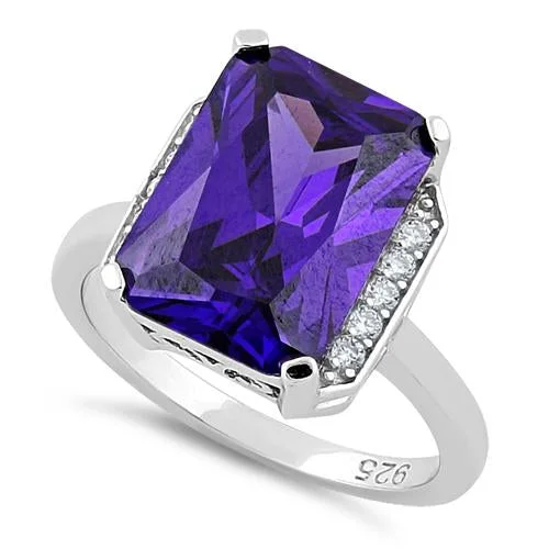 Ladies antique ring-Sterling Silver Radiant Purple CZ Ring