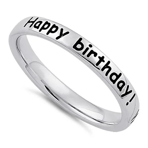 Ladies emerald ring-Sterling Silver "Happy Birthday! Wishing you all the best!" Ring