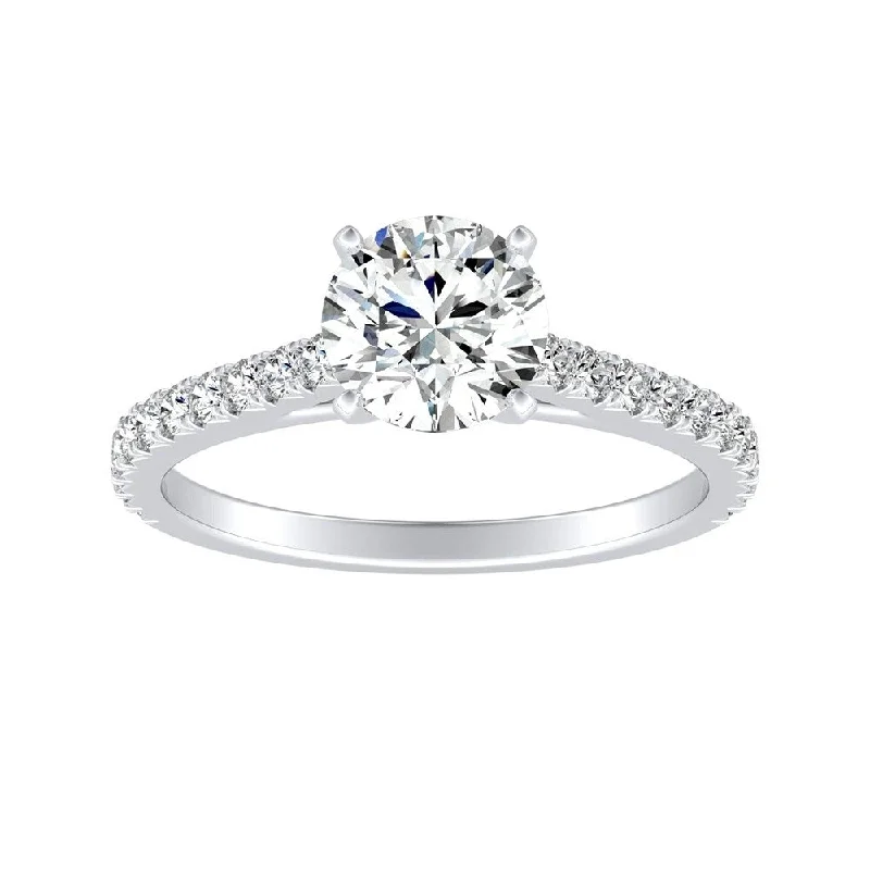 Ladies custom engagement ring-Auriya Round 1ct Moissanite and 1/3ctw Diamond Engagement Ring 14k Gold