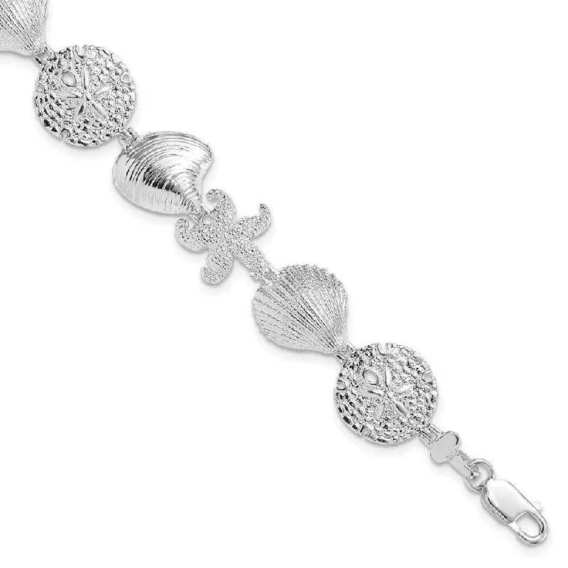 Ladies dainty bracelet-925 Sterling Silver Turtle,Shell,Starfish,Clam Bracelet, 7.25" (W-13.9mm)