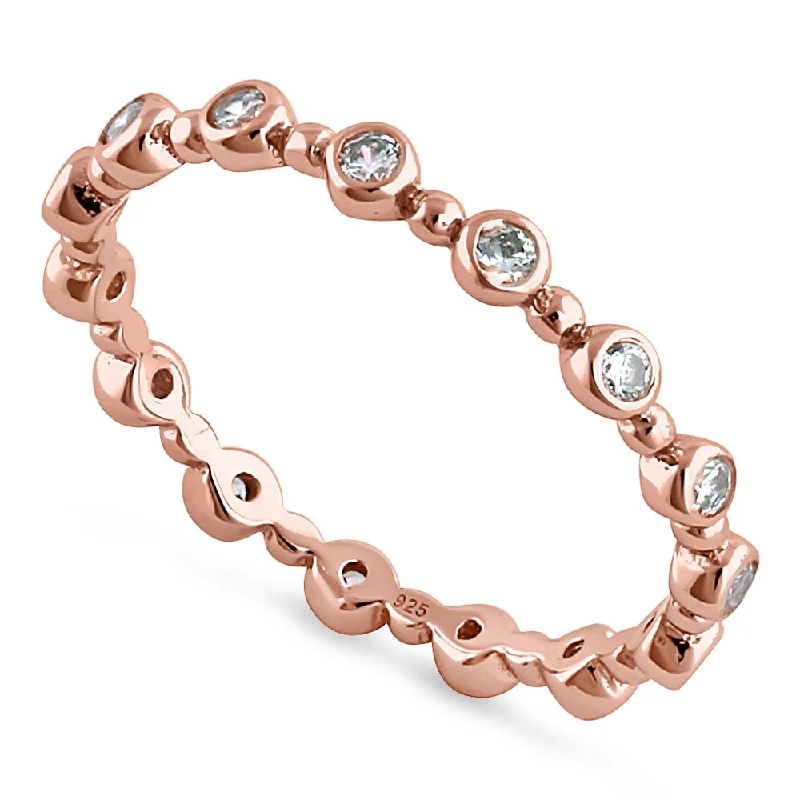 Ladies unique gemstone ring-Sterling Silver Rose Gold Plated Round Cut Clear CZ Eternity Ring