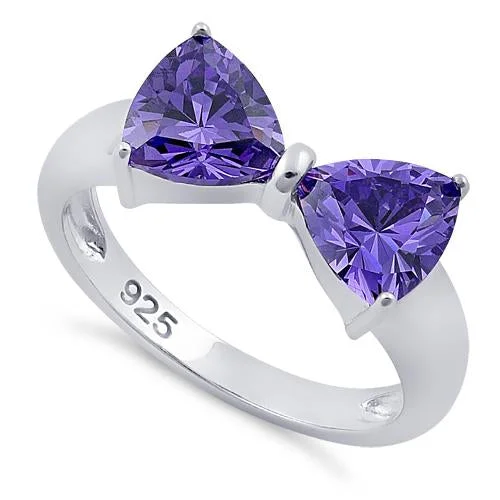 Ladies diamond accent ring-Sterling Silver Bow Trillion Cut Amethyst CZ Ring