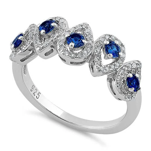 Ladies wedding set with diamond-Sterling Silver Tear Drops Blue Spinel CZ Ring